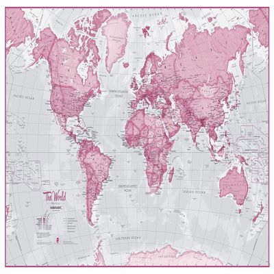 Maps International Small The World is Art Wall Map - Pink - Laminated - 24 x 18