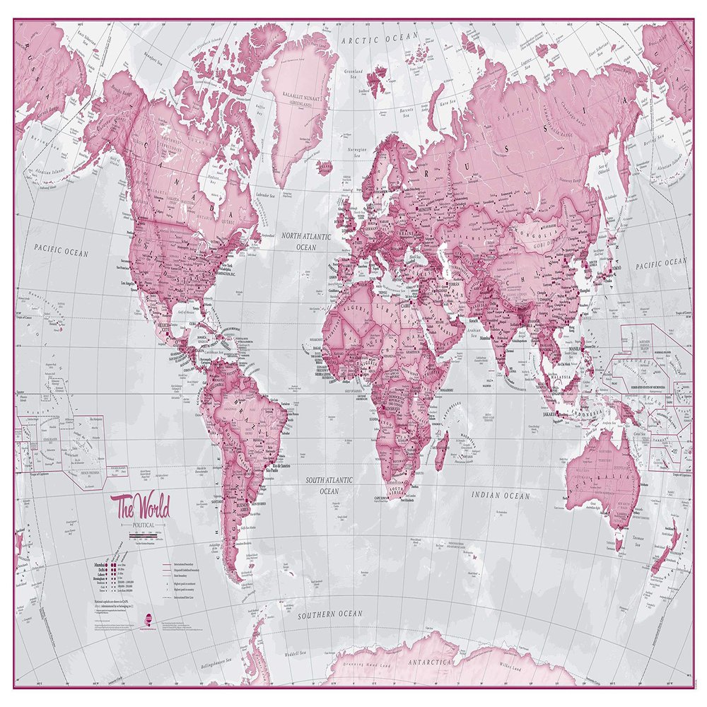 Maps International Small The World is Art Wall Map - Pink - Laminated - 24 x 18