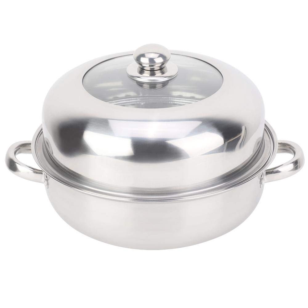 28CM Stainless Steel Steamer Basket Stockpot Pot Steel Single Layer Stockpot Hotpot Food Steamer Pot Kitchen Cookware Household Cooking