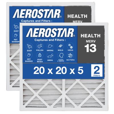 Aerostar 20x20x4 MERV 13 Pleated Replacement Air Filter for Honeywell FC100A1011, 2 Pack (Actual Size: 19 3/4" x 19 7/8" x 4 3/8")