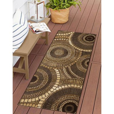 Liora Manne Marina Low Profile Durable Indoor/Outdoor Woven Rug- Circles Brown 1'11" x 7'6"