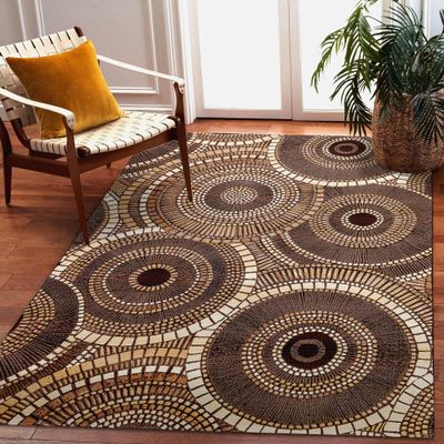 Liora Manne Marina Low Profile Durable Indoor/Outdoor Woven Rug- Circles Brown 3'3" x 4'11"