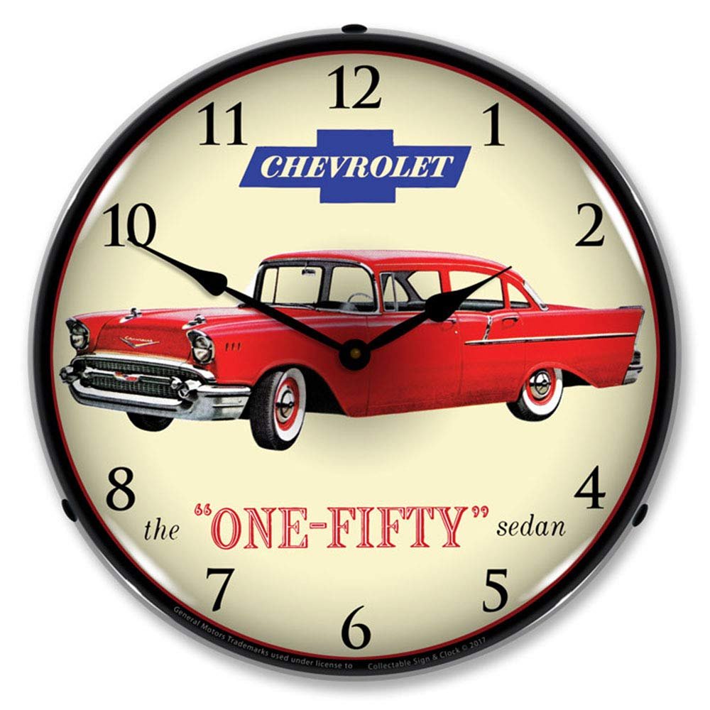 1957 Chevrolet The One-Fifty Sedan LED Wall Clock, Retro/Vintage, Lighted, 14 inch