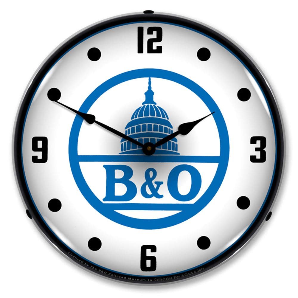 B&O Railroad, White LED Wall Clock, Retro/Vintage, Lighted, 14 inch