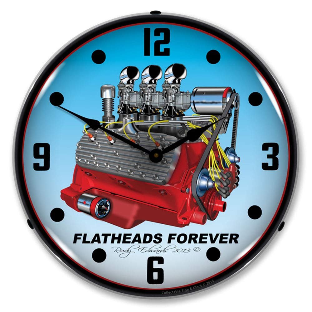 Flatheads Forever LED Wall Clock, Retro/Vintage, Lighted, 14 inch