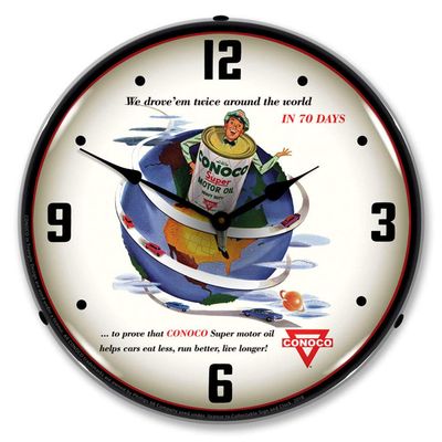 Conoco Super Motor Oil LED Wall Clock, Retro/Vintage, Lighted, 14 inch