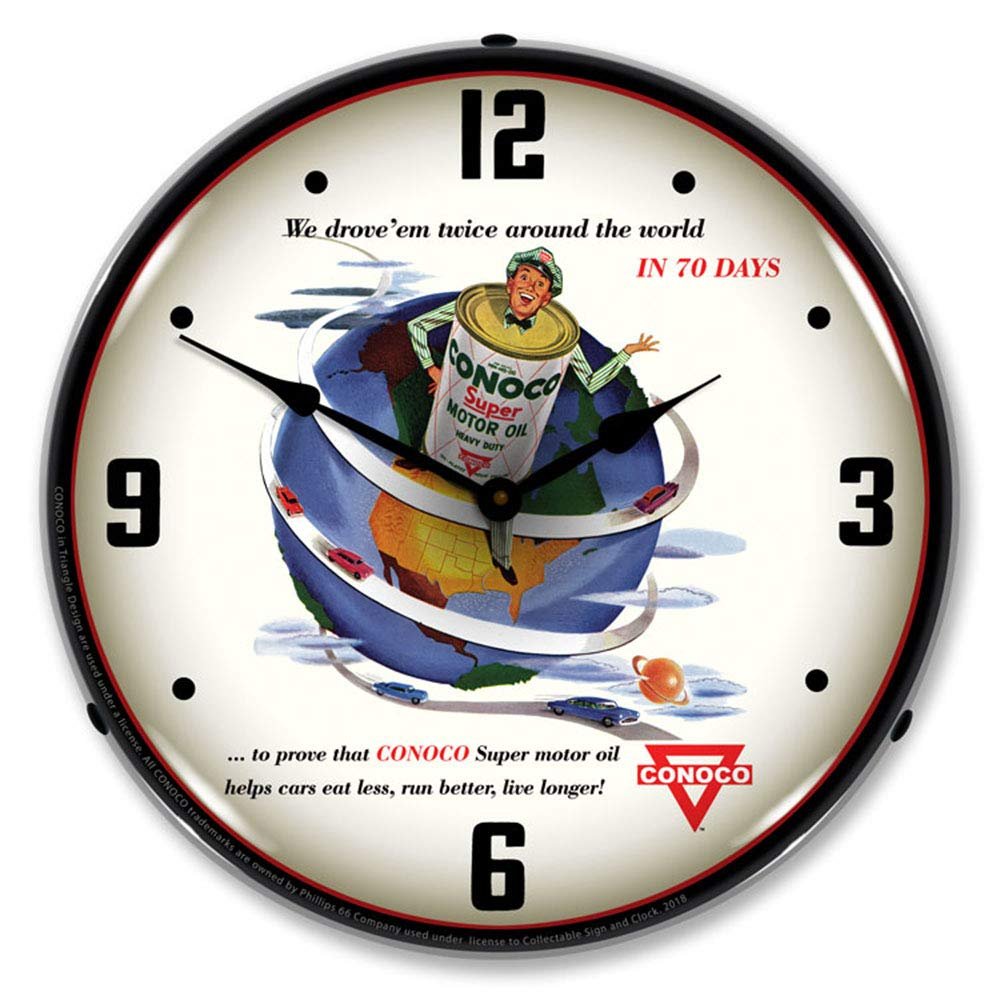 Conoco Super Motor Oil LED Wall Clock, Retro/Vintage, Lighted, 14 inch