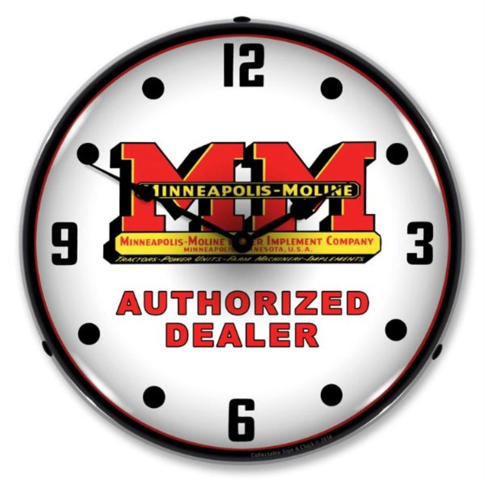 Minneapolis Moline Authorized Dealer LED Wall Clock, Retro/Vintage, Lighted, 14 inch