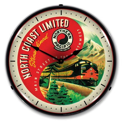 Northern Pacitic North Coast Limited LED Wall Clock, Retro/Vintage, Lighted, 14 inch