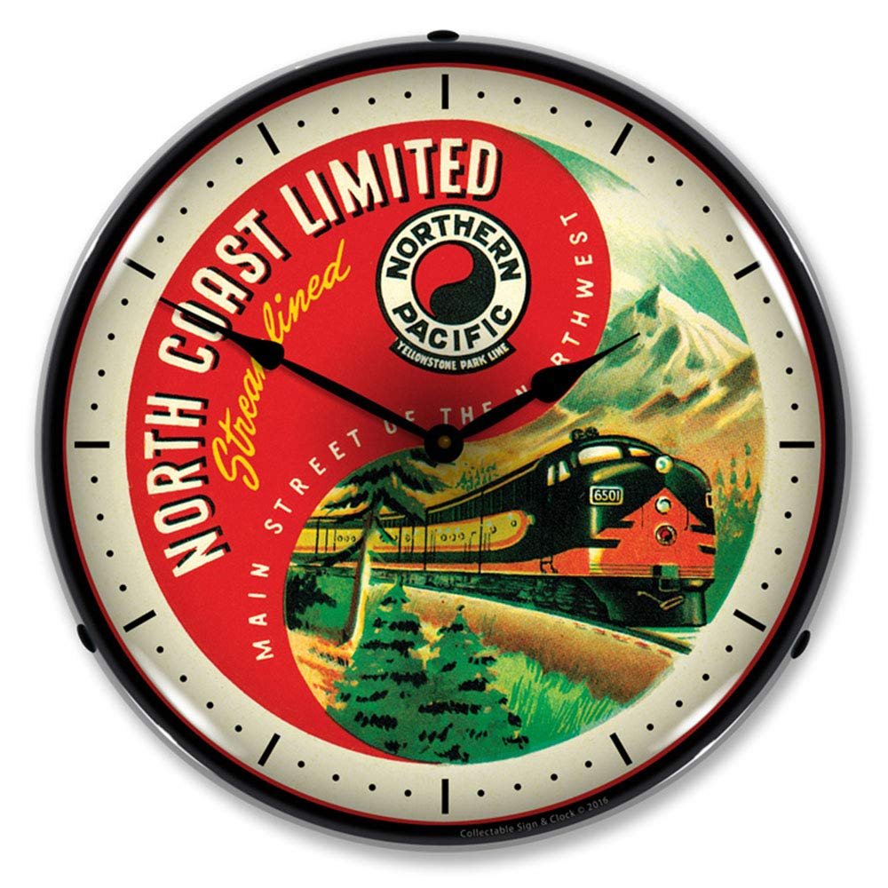 Northern Pacitic North Coast Limited LED Wall Clock, Retro/Vintage, Lighted, 14 inch