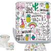 Amagical 4PCS Funny Unicorn Ice Cream Pineapple Cherry White Shower Curtain Set with Bathroom Mat Set Decor, Bath Mat Contour Mat Toilet Cover Shower Curtain view 1