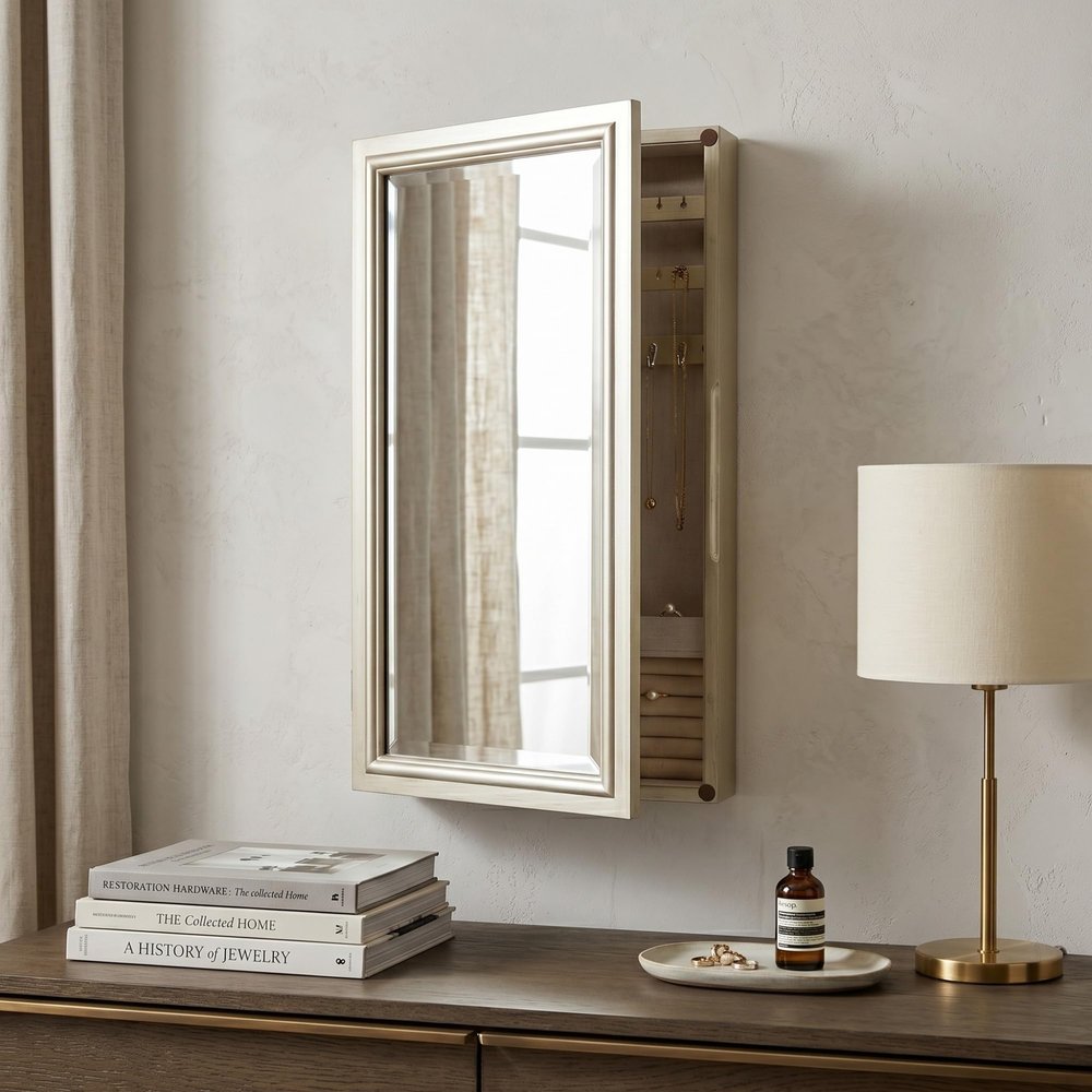 Hives and Honey - Nicolette Jewelry Organizer Storage Mirror, Champagne