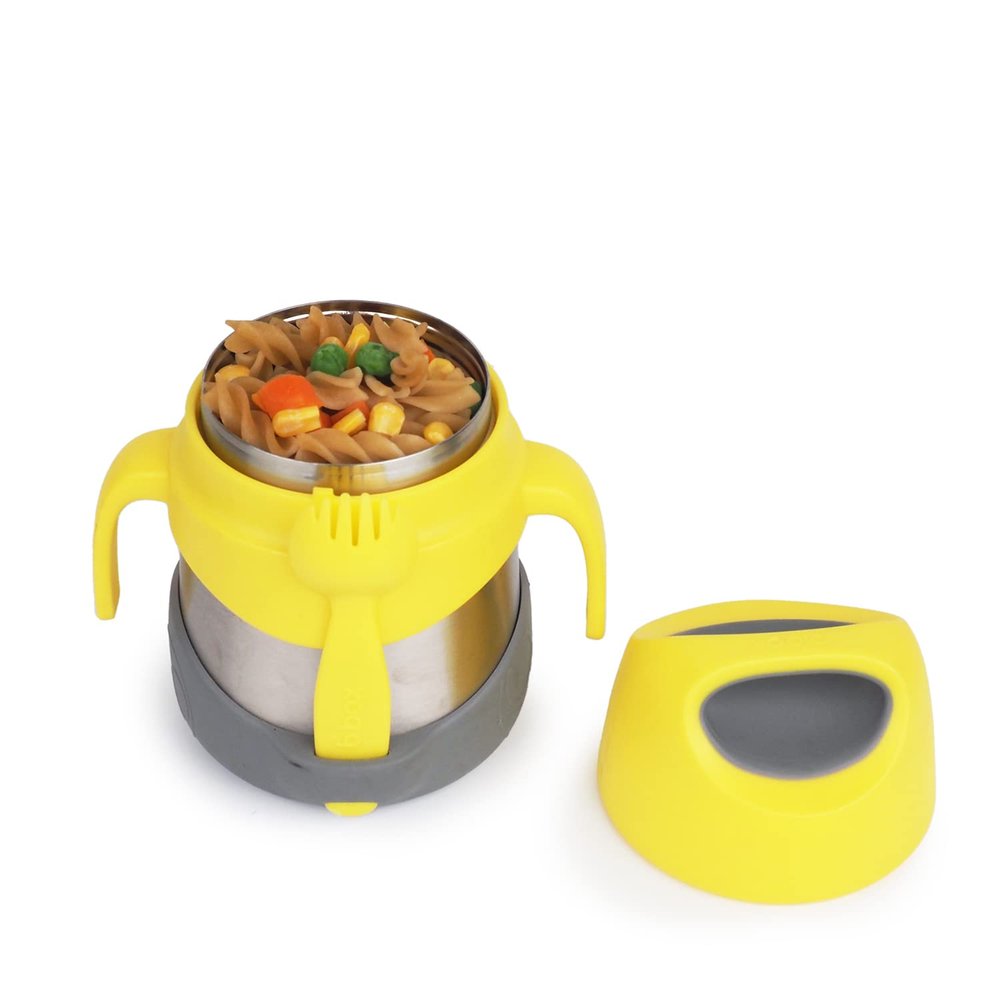 b.Box Insulated Food Jar with Spork for Toddlers | Easy Open Container for Toddlers | Stainless Steel, 5hrs + of Perfect temperatures | Dishwasher Safe, BPA Free (Lemon Sherbet, 11 oz)