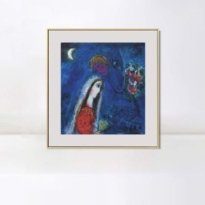 INVIN ART Framed Canvas Giclee Print Art Bride by Marc Chagall Wall Art Living Room Home Office Decorations(Aluminum Metal Champagne Frame with Mat & Glass,24"x24")