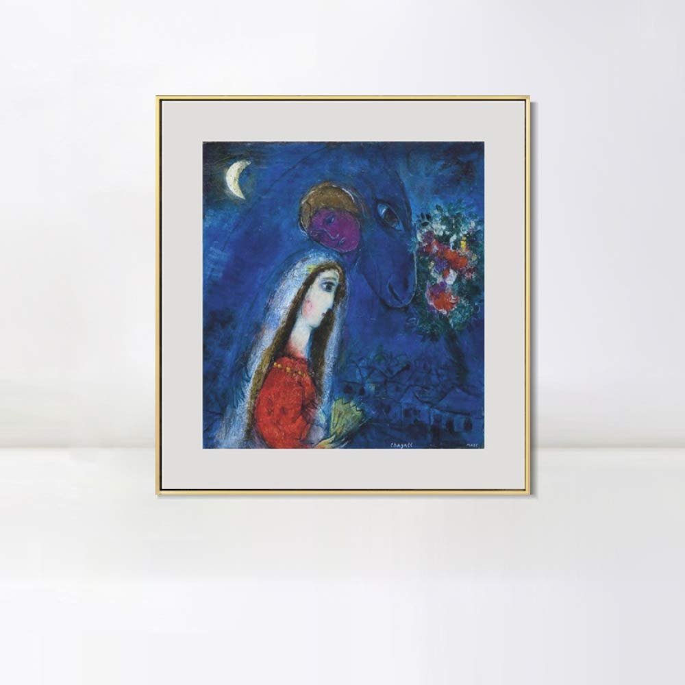 INVIN ART Framed Canvas Giclee Print Art Bride by Marc Chagall Wall Art Living Room Home Office Decorations(Aluminum Metal Champagne Frame with Mat & Glass,24"x24")