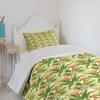 Ambesonne Tropical Bedspread Set, Exotic Plumeria Flowers and Palm Tree Leaves on Cream Background Hawaiian Flora, 3 Piece Decorative Bedding Coverlet and 2 Pillow Shams, Twin Size, Orange Green view 4