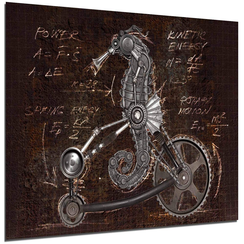 18 x 12 - Steampunk Style Seahorse Wall Art Metal Print rustic home decor interior design garage basement art
