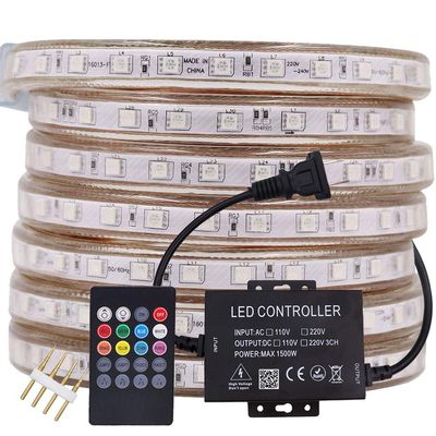 XUNATA LED Strip Lights, Bluetooth Control RGB AC 110-120V SMD 5050 60 LEDs/m Waterproof Rope Light Strip with 20Key IR Remote, Work with iOS & Android Music Time Control System (328ft/100m)