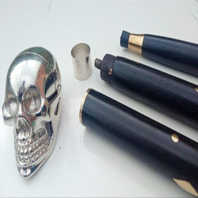 Mahira Nautical Solid Brass Unique Knob Skull Head Walking Stick Cane Victorian Wooden Cane A