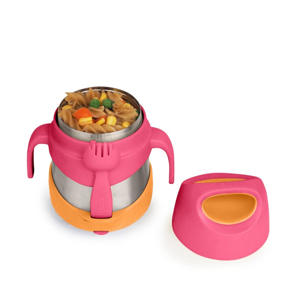 b.Box Insulated Food Jar with Spork for Toddlers | Easy Open Container for Toddlers | Stainless Steel, 5hrs + of Perfect temperatures | Dishwasher Safe, BPA Free (Strawberry Shake, 11 oz)