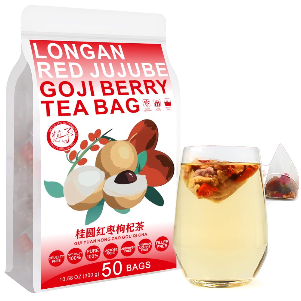 Plant Gift Longan Goji Berry Tea Bags 10.58oz (6g*50bags), Dried Longan, Wolfberry, Rose, Hongzao Chinese Pure Nature, Health Care Mixed Tea, Combination of Floral Tea 300g