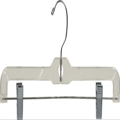 14 Inch Clear Plastic Pant Hanger with Adjustable Cushion Clips, (Box of 25) Skirt Hangers with Polished Chrome Swivel Hook