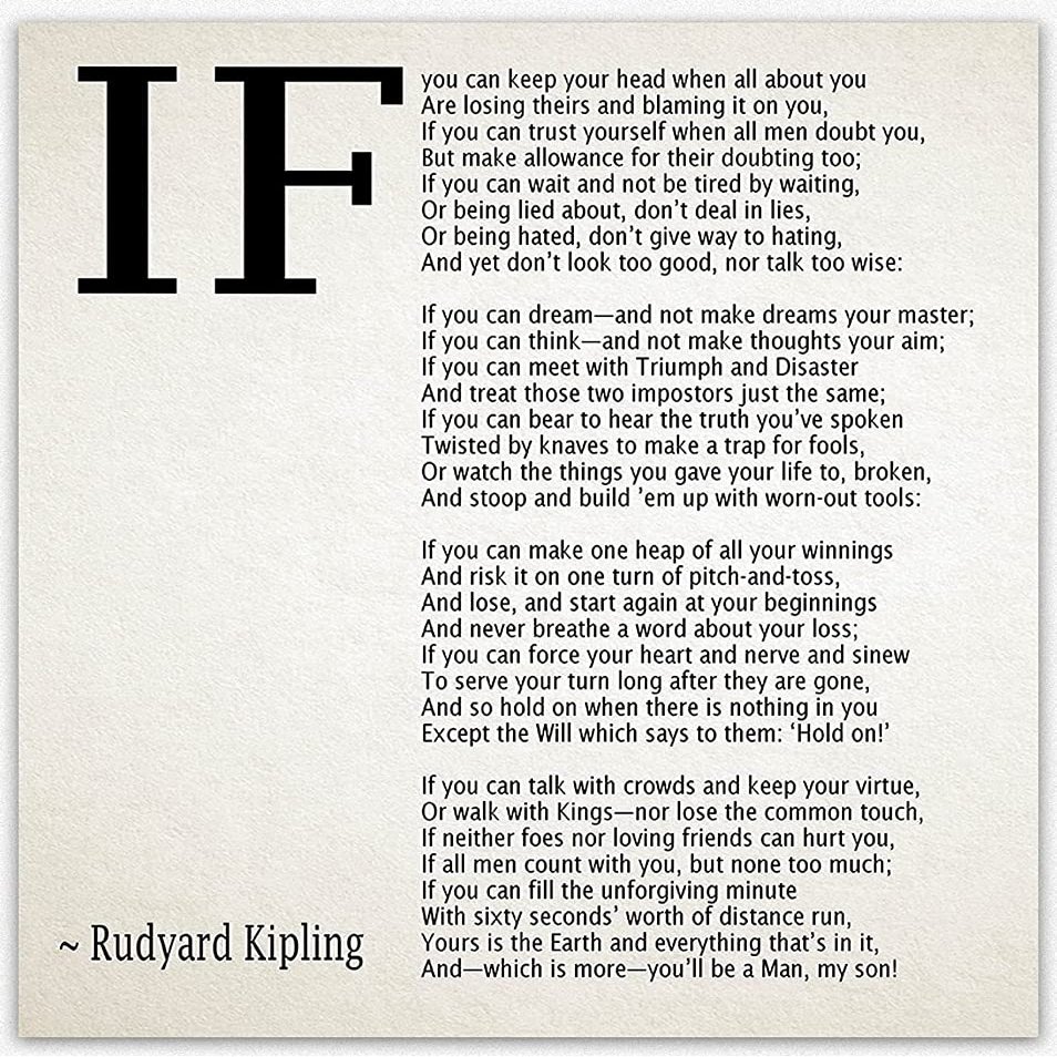 IF Poem Art Print by Rudyard Kipling - IF Poster Wall Art - If You Can by Kipling (50cm x 70cm, Ivory)