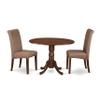 East West Furniture DLBA3-MAH-18 3 Piece Modern Dining Table Set Contains a Round Wooden Table with Dropleaf and 2 Brown Linen Linen Fabric Parsons Dining Chairs, 42x42 Inch, Mahogany view 1