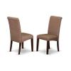 East West Furniture DLBA3-MAH-18 3 Piece Modern Dining Table Set Contains a Round Wooden Table with Dropleaf and 2 Brown Linen Linen Fabric Parsons Dining Chairs, 42x42 Inch, Mahogany view 4