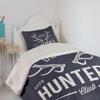 Ambesonne Hunting Coverlet, Deer Hunter's Club Logo Design Antlers Retro Typography Shabby Style, 2 Piece Decorative Quilted Bedspread Set with 1 Pillow Sham, Twin Size, Navy Blue White view 4