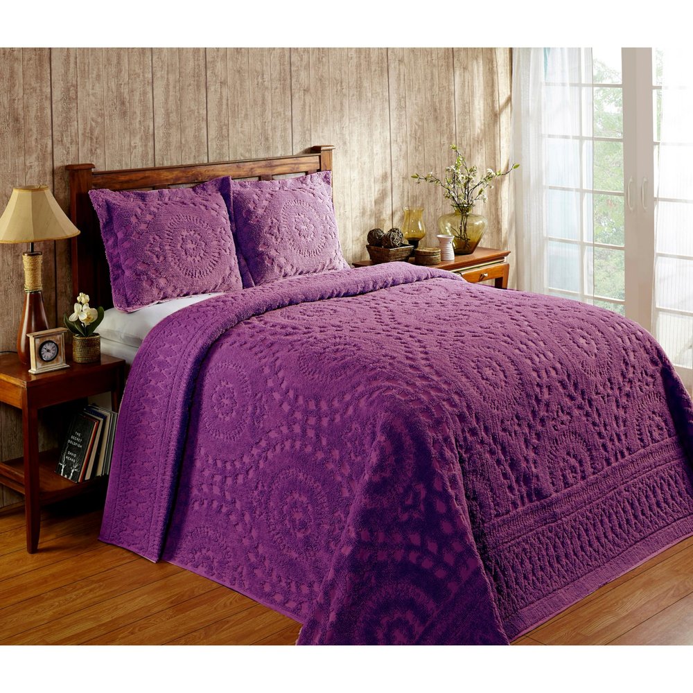 Better Trends 1 Piece Chenille Bedspread Full/Double Size 100% Cotton Chenille Bedding Lightweight Medallion Pattern Bedroom Decor Rio Collection