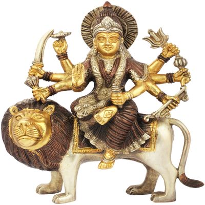 Exotic India Sheran Waali MATA -Goddess Durga - Brass Statue