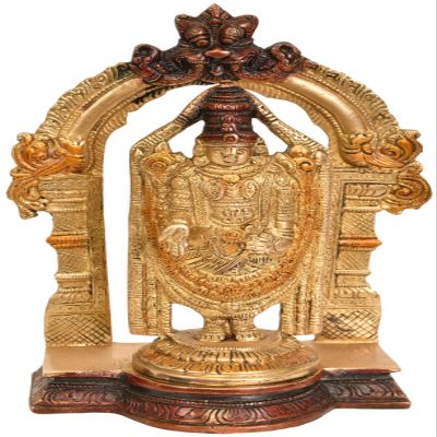 Exotic India Lord Venkateshvara as Balaji at Tirupati - Brass Statue - Color Red Gold Color