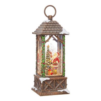 RAZ Imports Santa Decorating Tree Lighted Water Lantern Lighted Christmas Snow Globe with Swirling Glitter
