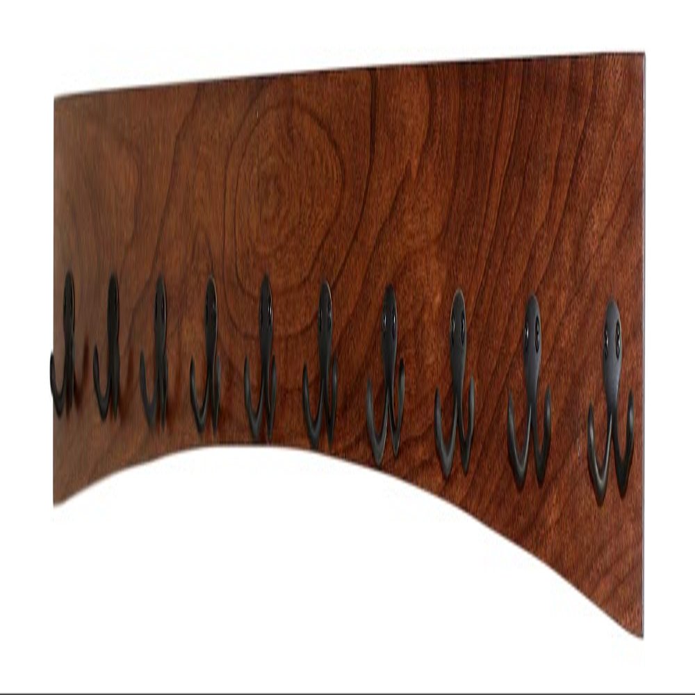 PEG AND RAIL Solid Cherry Arched Wall Mounted Coat Rack Double Bronze Hooks - Made in The USA (Dark Cherry, 36" x 4.5" - 7 Hooks)