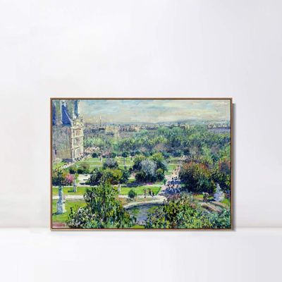 INVIN ART Framed Canvas Wall Art Les Tuileries, 1876 by Claude Monet Print Impressionist Landscape Painting Living Room Office Decor(Wood Color Slim Frame,18"x24")