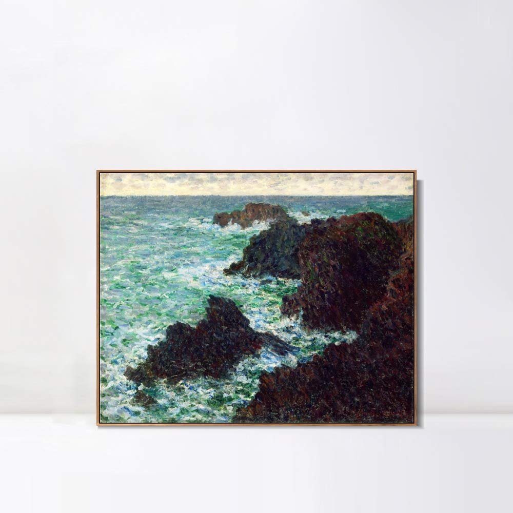 INVIN ART Framed Canvas Wall Art The Cote Sauvage, 1886 by Claude Monet Print Impressionist Landscape Painting Living Room Office Decor(Wood Color Slim Frame,16"x20")
