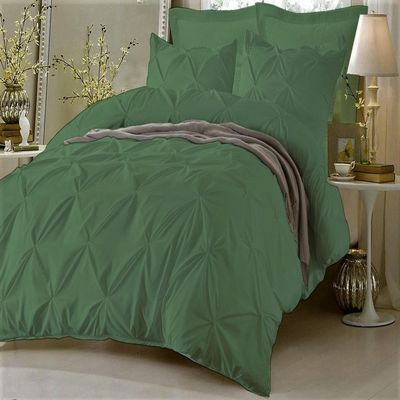 Amuze Bedding Stylish Pinch Pleated 3 PCs Duvet Cover and Pillow Shams Decorative Set (Sage, Twin/Twin XL) Luxurious 100% Egyptian Cotton 300 Thread Count