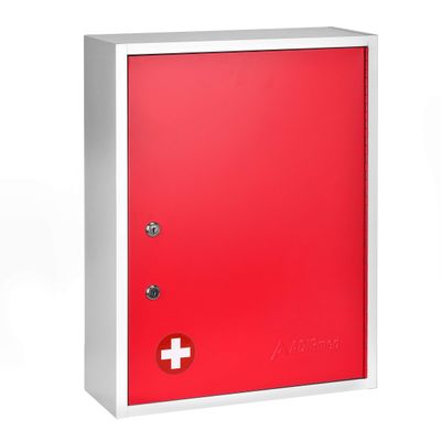 AdirMed Locking Medicine Cabinet Wall Mounted First Aid Cabinet with Lock, Lockable Wall Medicine Cabinet with Dual Lock and Dual Keys, 21" H x 16" W x 6" D, Red