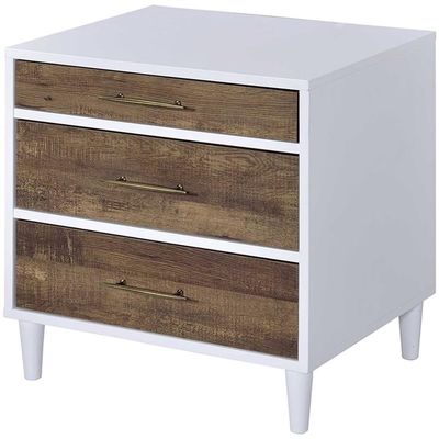 Acme Lurel Wooden Rectangular Nightstand in White and Weathered Oak