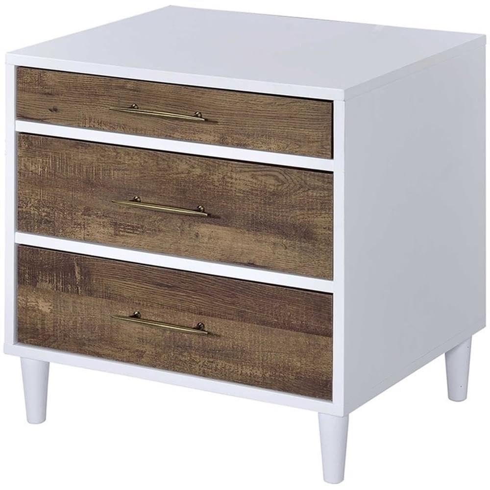 Acme Lurel Wooden Rectangular Nightstand in White and Weathered Oak