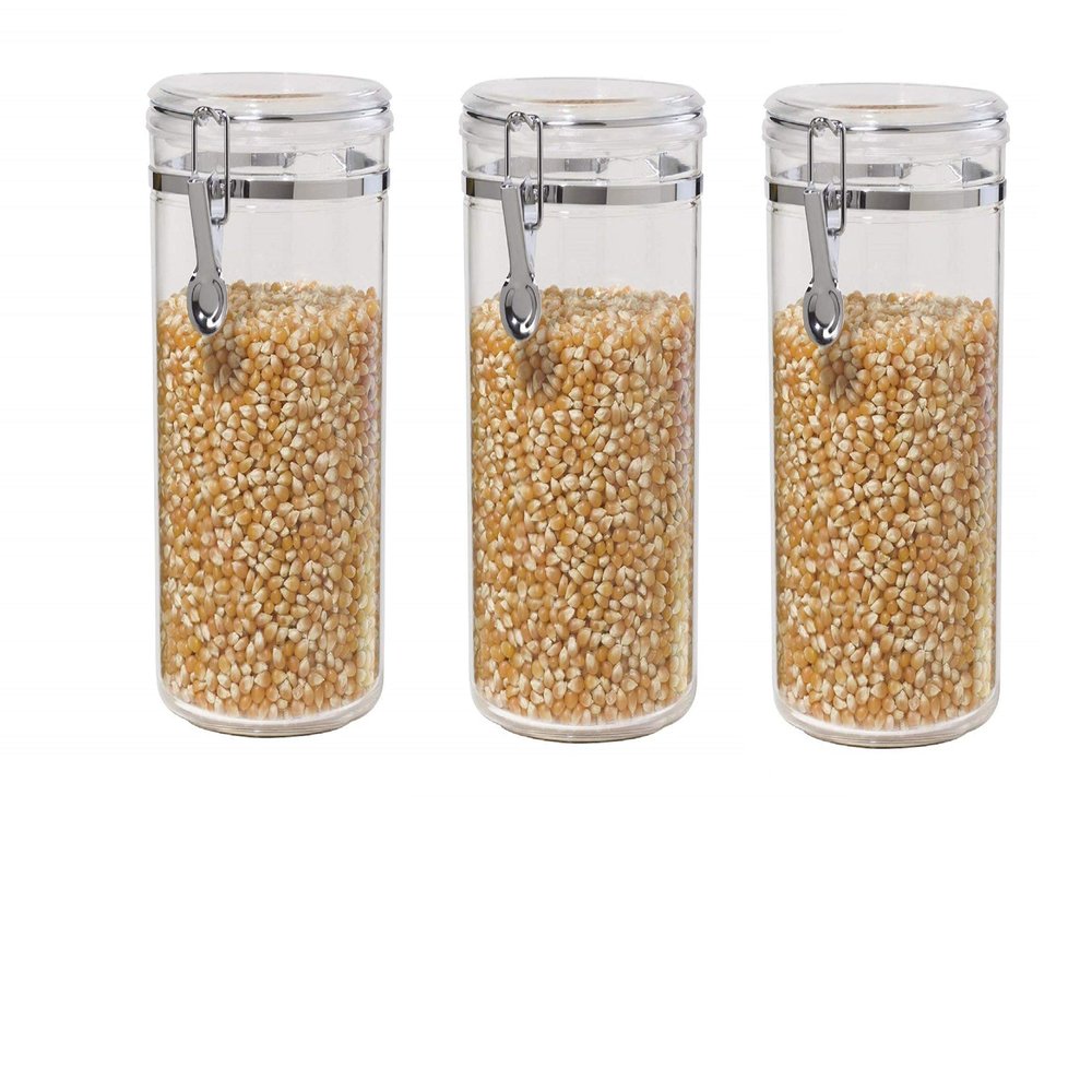 Oggi 72-Ounce Clear Acrylic Canister with Locking Clamp, Set Of 3