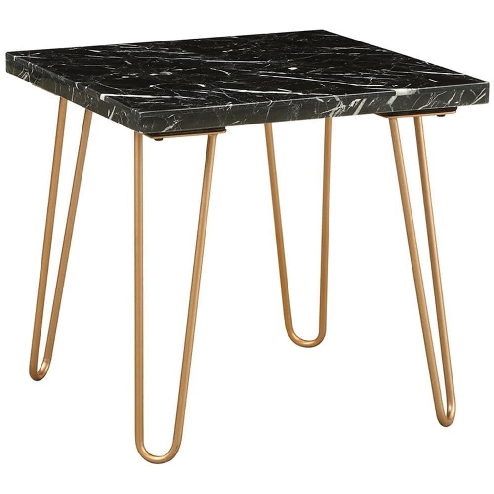 Acme Telestis 22" Square Marble Top End Table in Black and Gold