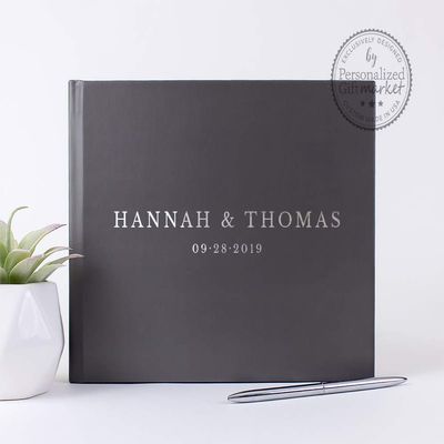 Gray Wedding Guest Book, Personalized Guestbook Photo Album, Sign-in Book or Wedding Journal - Hardcover (9x6 inches)