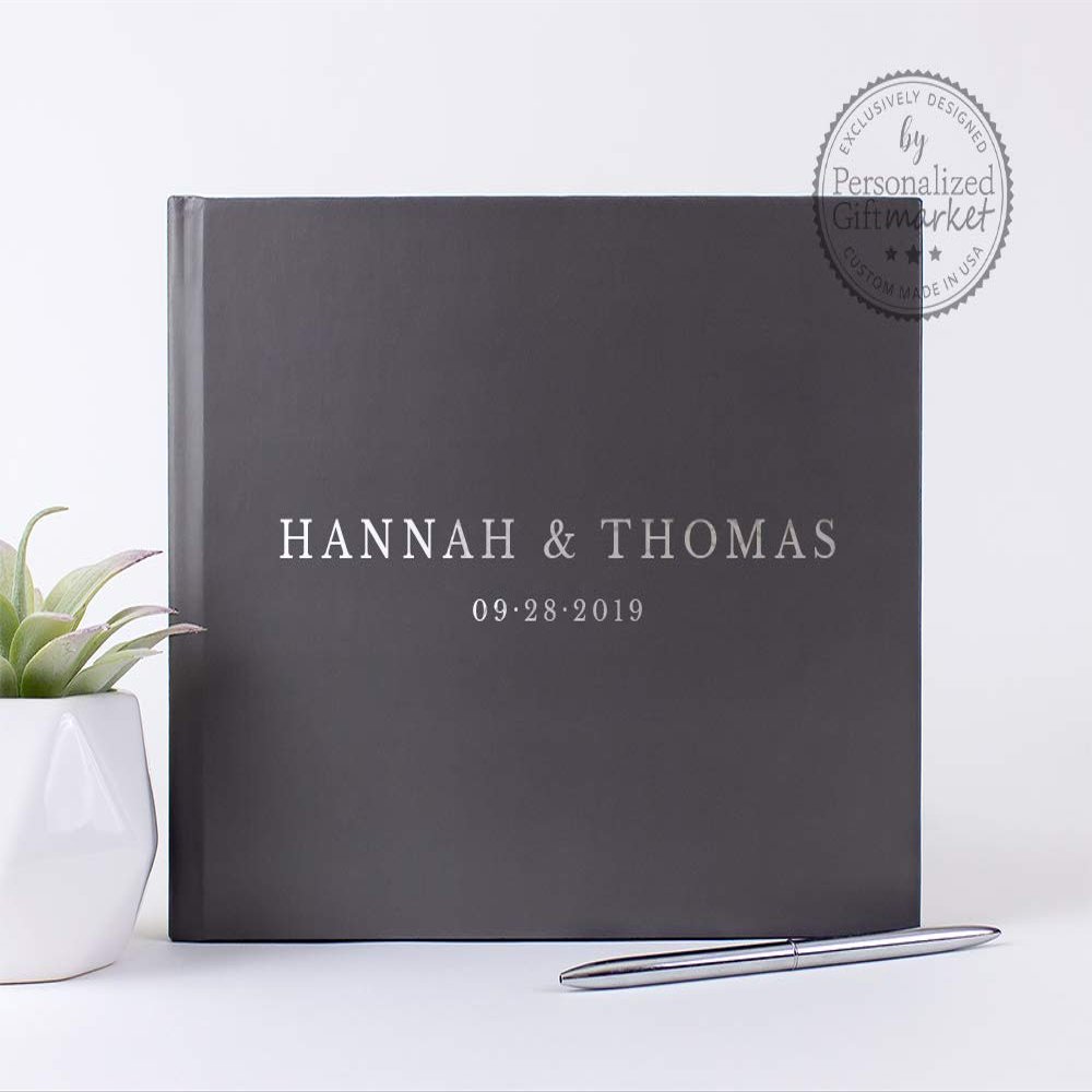 Gray Wedding Guest Book, Personalized Guestbook Photo Album, Sign-in Book or Wedding Journal - Hardcover (12x12 inches)