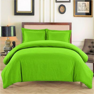 Amuze Bedding Egyptian Cotton 5 PCs Duvet Set (Duvet Cover with 4 Pillow Shams) 500 Threads with Zipper Closure and Corner Ties (Parrot Green, Twin/Twin XL)