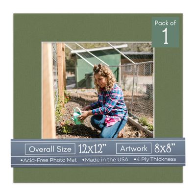 CountryArtHouse Dill Acid Free 12x12 Picture Frame Mats with White Core Bevel Cut for 8x8 Pictures - Fits 12x12 Frame - One Mat - With Bag & Backing