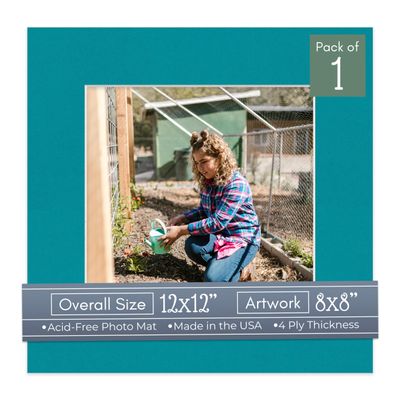 CountryArtHouse Teal Acid Free 12x12 Picture Frame Mats with White Core Bevel Cut for 8x8 Pictures - Fits 12x12 Frame - One Mat - With Bag & Backing