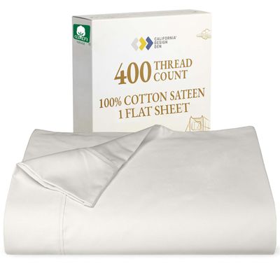 California Design Den King Flat Sheet Only - 400 Thread Count 100% Cotton Sateen, Durable, and Breathable Bed Sheets - Ivory (Pale Tone)