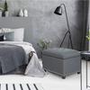 Adeco Classy Linen Blend Fabric Accents Rectangular Storage Bench Ottoman Footstool, Footrest Side Table for Living Room Bedroom, Gray view 2